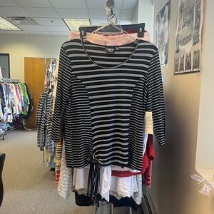 Onque Casuals Black and White Striped Long Sleeve Top